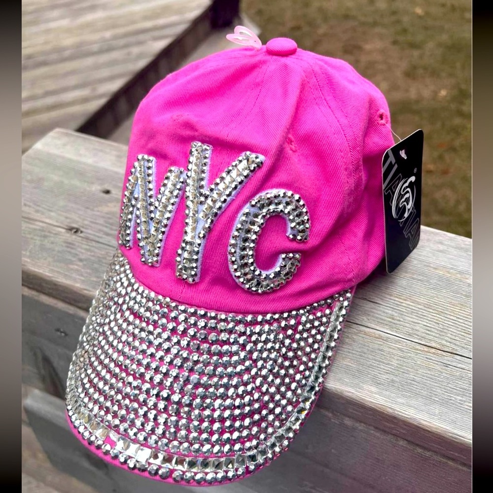 Y2K bling rhinestone pink NYC pink cap brand new Adult